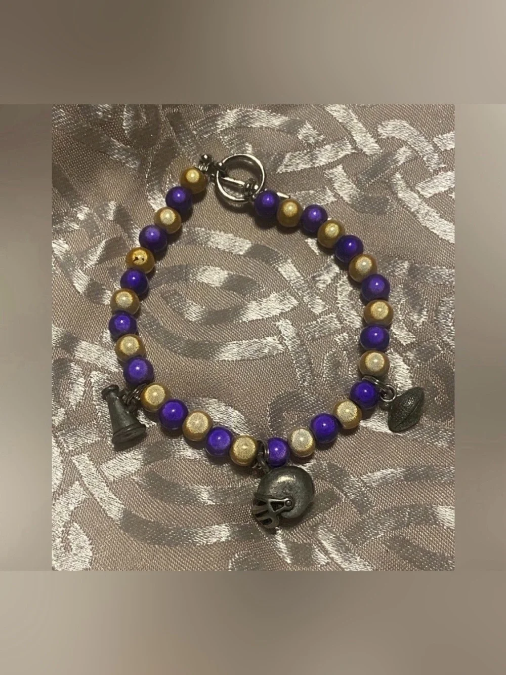 Silver Tone 3D Charms Bead Cheer Leader Football Charm Bracelet #7527
